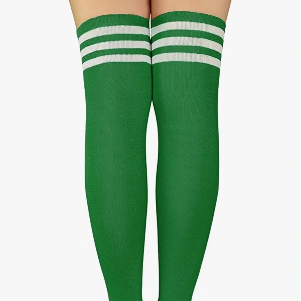 Thigh High Socks Green White - Picture 3 of 7